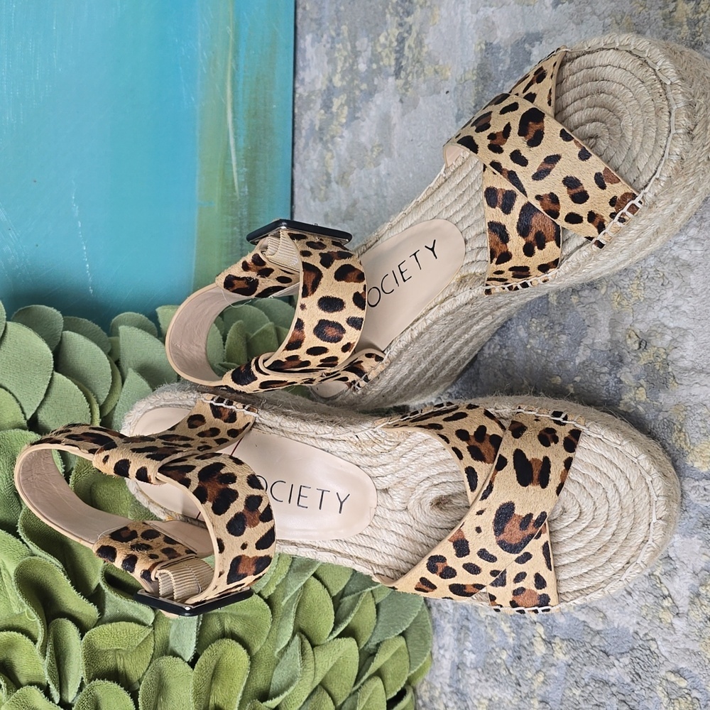 Sole Society Audrina Calf Hair Leopard Print Wedge Sandals - Picture 15 of 16